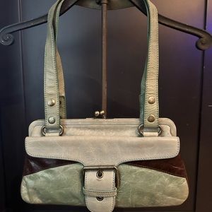 Y2K Small Vintage Handbag- mint green and brown, like new condition inside.